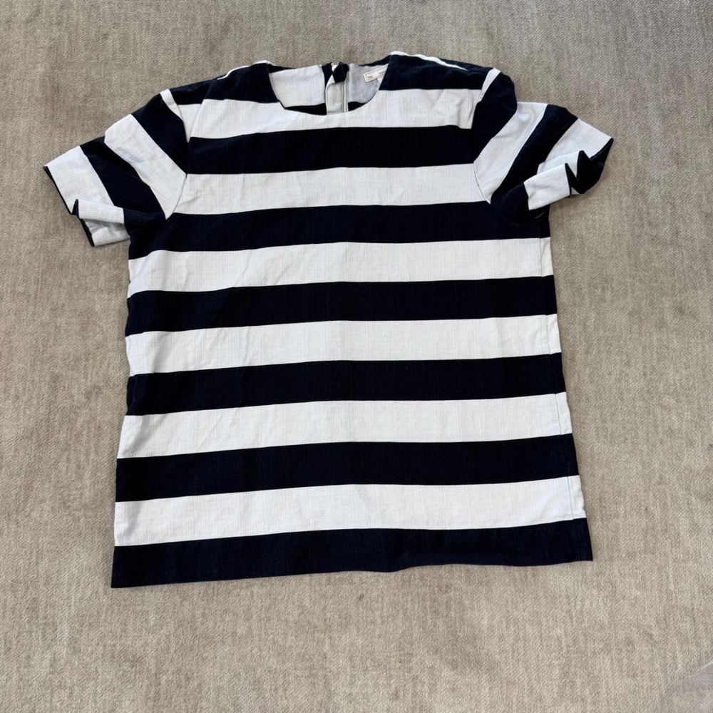 Gap Womens Navy White Striped Short Sleeve Zip Back Cotton Blouse S 959869-01‎